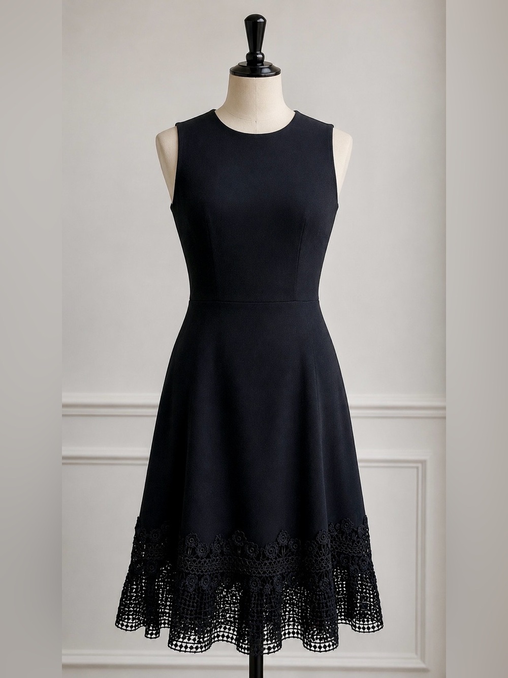 Little Black Dress Sleeveless fit and flare A-Line Dress with Crochet Lace Hem